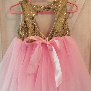1st Birthday Gold Sequin Pink Tulle Tutu Dress 12m